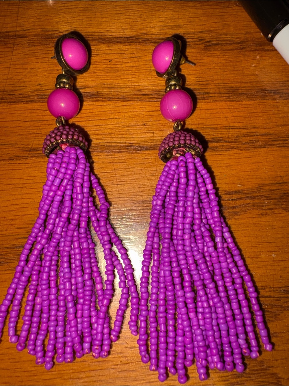 Bold Fuchsia Beaded Tassel Drop Earrings - Women Jewelry 4 Inches long